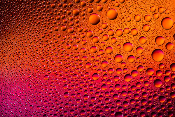 Waterdrops spectral gradient orange red purple sun colors rainbow colorful beading lotuseffekt tau sealing — Stock Photo, Image