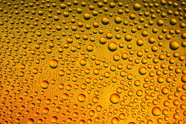 Gotas de água gradiente espectral laranja amarelo ouro sol cores arco-íris colorido beading lotuseffekt tau selagem — Fotografia de Stock