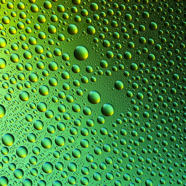 Water drops spectral gradient nature green gold yellow colors rainbow colorful beading lotuseffekt tau sealing — Stock Photo, Image