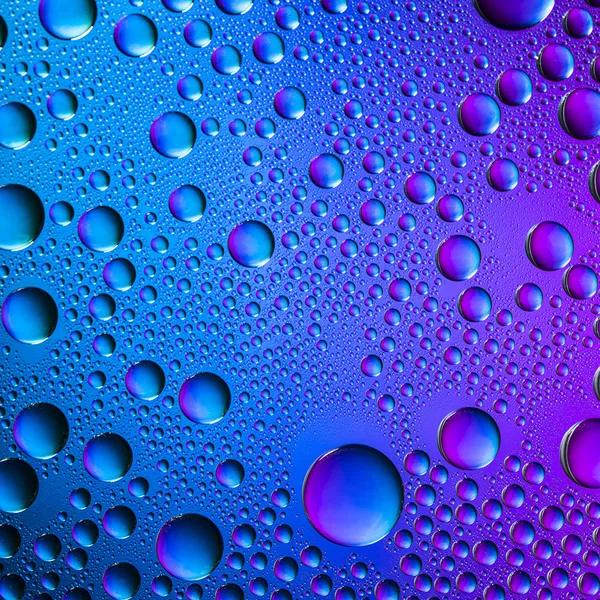 Water drops spectral gradient blue ocean purple colors rainbow colorful beading lotuseffekt tau sealing — Stock Photo, Image