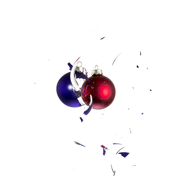 Christmas ball christmas tree ornament decoration blue purple red impact explosion shattered — Stock Photo, Image