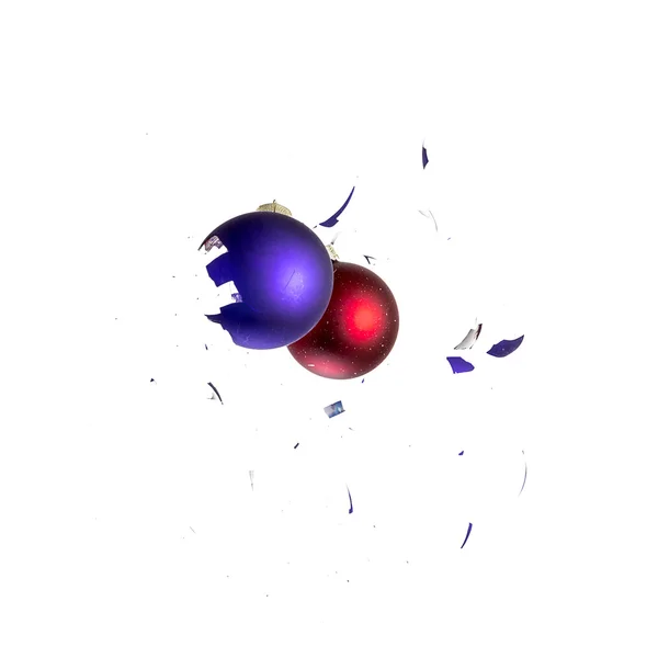 Palla di Natale albero di Natale decorazione ornamento blu viola impatto rosso esplosione frantumato — Foto Stock