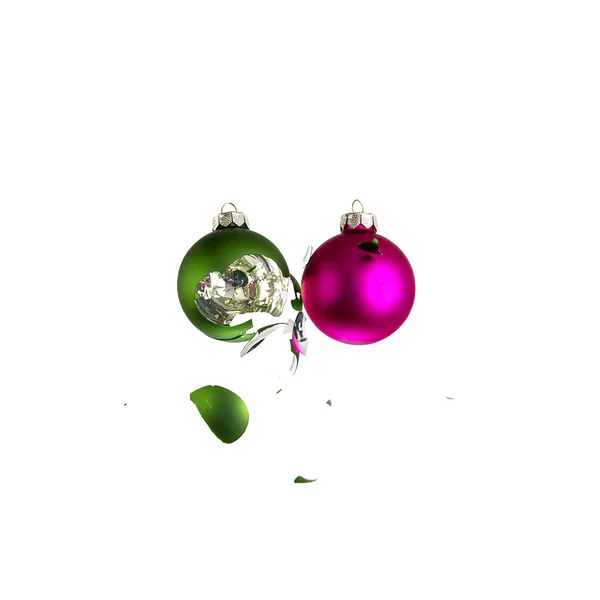 Christmas ball christmas tree ornament decoration impact green pink explosion shattered — Stock Photo, Image