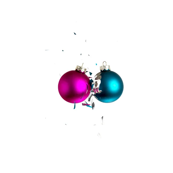 Christmas ball christmas tree ornament decoration impact blue pink explosion shattered — Stock Photo, Image