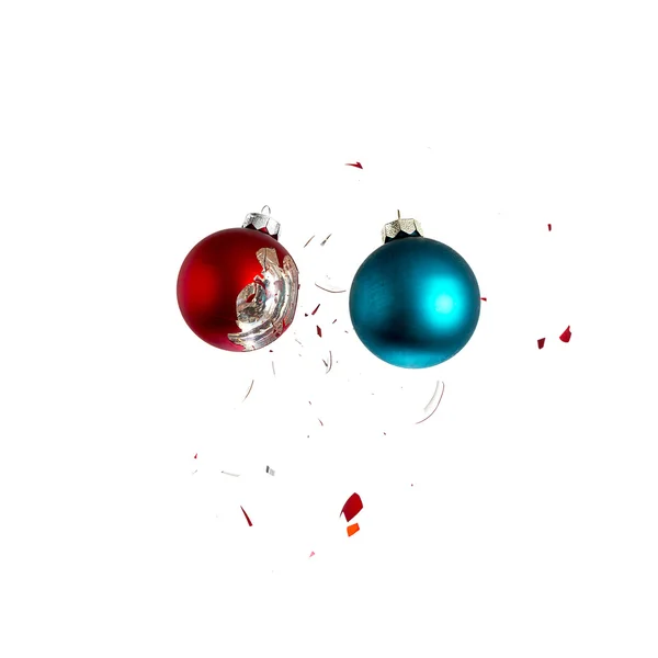 Christmas ball christmas tree blue red ornament decoration impact explosion shattered — Stock Photo, Image