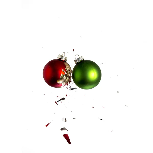 Boże Narodzenie Kula Choinka zielony czerwony ornament ozdoba wpływ wybuch wstrząśnie — Zdjęcie stockowe