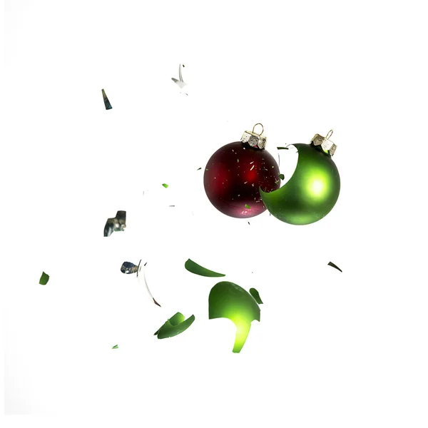 Boże Narodzenie Kula Choinka zielony czerwony ornament ozdoba wpływ wybuch wstrząśnie — Zdjęcie stockowe