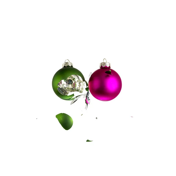Vánoční koule vánoční strom ornament dekorace dopad zelený růžový třeskl výstřel — Stock fotografie