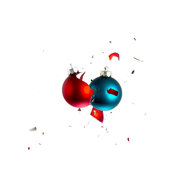 Christmas ball julgran blå röd prydnad dekoration inverkan explosion krossade — Stockfoto