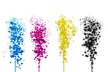 cmyk renk modeli druckerei sıçrama farbklecks renkli yağlı boya siyan, macenta topları kabarcıklar Yazdır