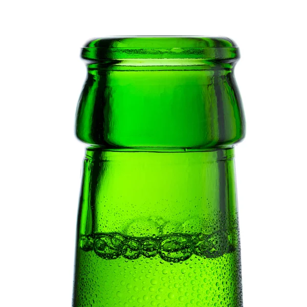 Beer bottle bottleneck bubbles condensation dripping green chilly dew brewery disco summer party — Stock Photo, Image