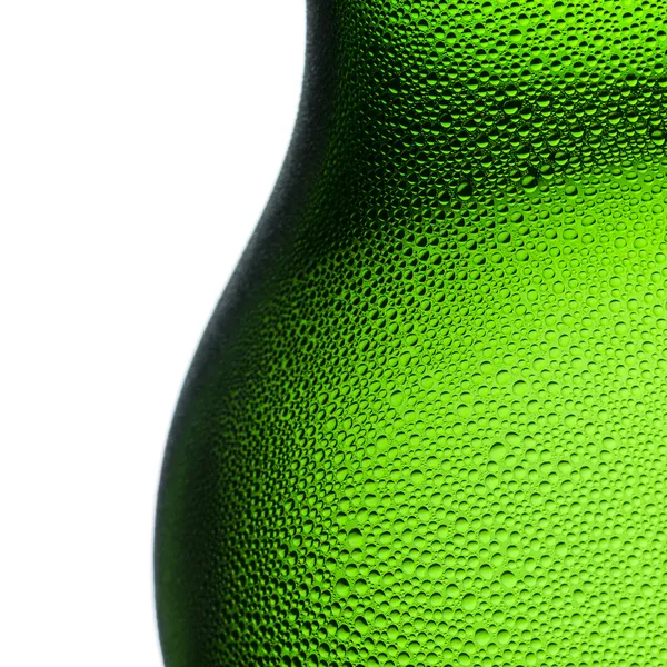 Beer bottle bottleneck condensation dripping green chilly dew beer froth brewery disco summer party — Stock Photo, Image