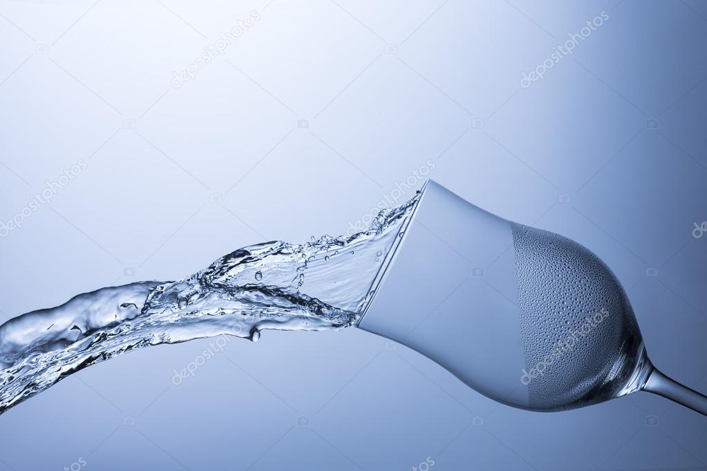 Wine glass of water splash rinse hygienic glass splatter dew drop shod cool drinking water