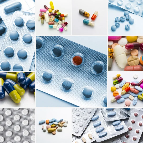 Tabletten instellen collage apotheek pil pack ruit arts voorschrift arts drug gezondheid griep — Stockfoto