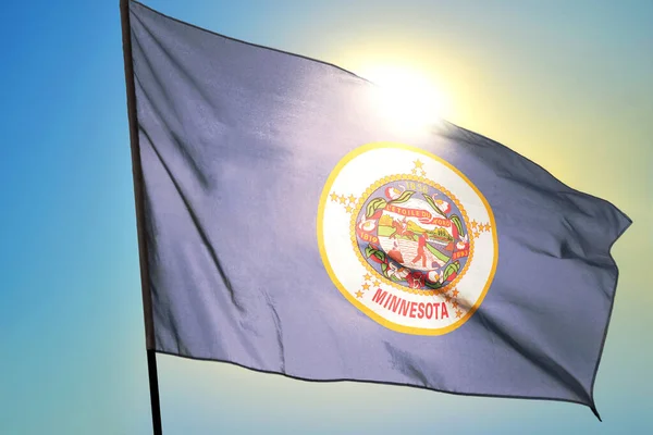 Minnesota State United States Flag Waving Wind Front Sun — Stock Photo, Image