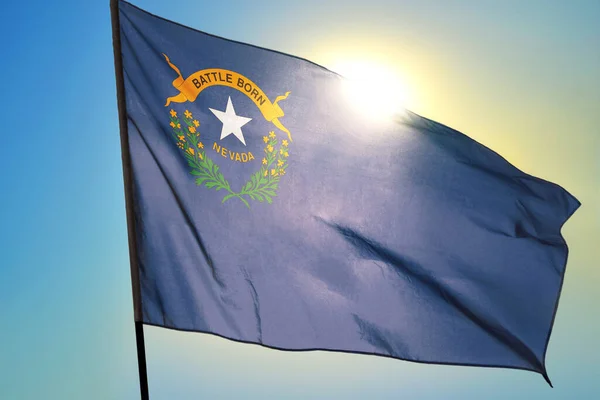 Nevada State United States Flag Waving Wind Front Sun — Stock Photo, Image