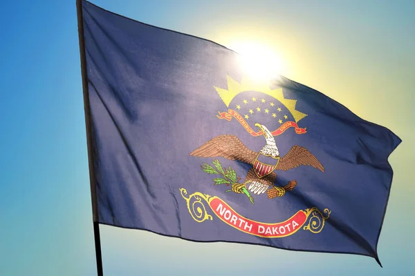 North Dakota State United States Flag Waving Wind Front Sun — Stock Photo, Image