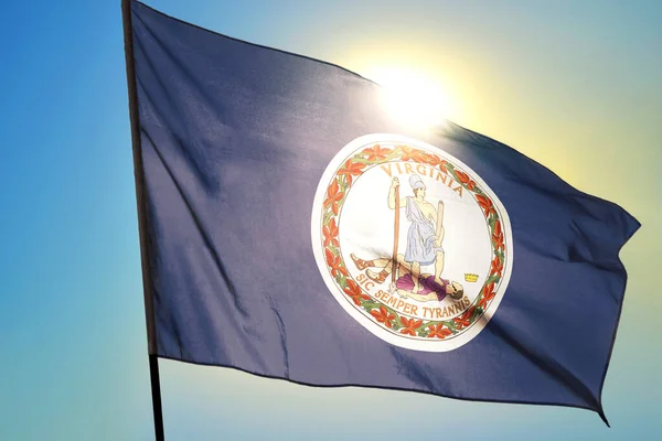 Virginia State United States Flag Waving Wind Front Sun — Stock Photo, Image