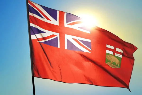 Manitoba Província Canadá Bandeira Acenando Vento Frente Sol — Fotografia de Stock