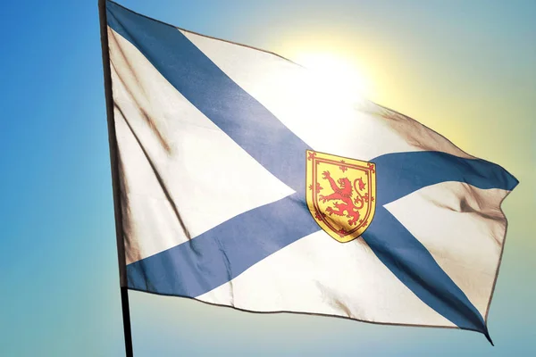 Nova Scotia Province Canada Flag Waving Wind Front Sun — Stock Photo, Image