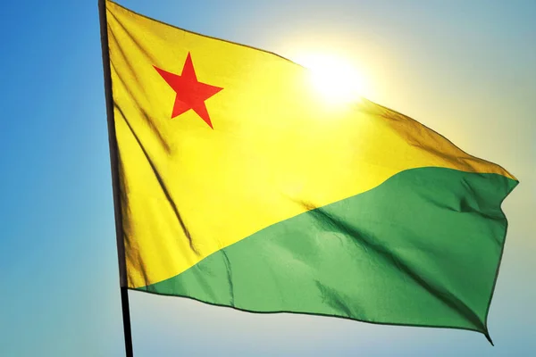 Acre State Brazil Flag Waving Wind Front Sun — Stock Photo, Image