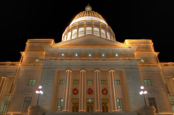 Arkansas State Capitol exterior at Christmas