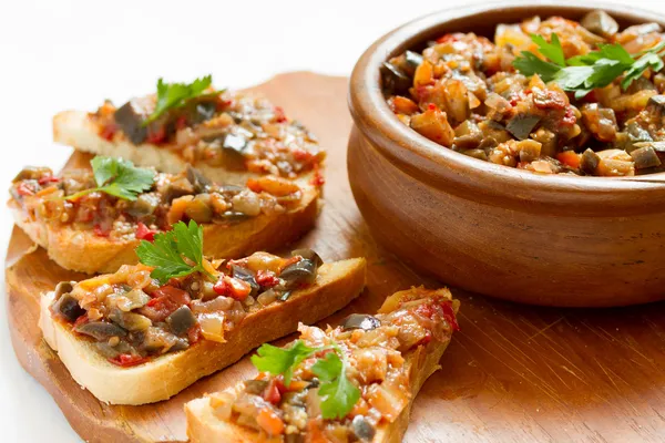 Sandwiches with eggplant caviar close-up — Stock Photo, Image