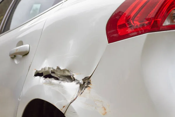 Damaged Back Accident White Car —  Fotos de Stock