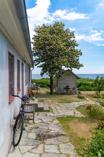 Image of Outdoor backyard of scandinavian house close to the sea