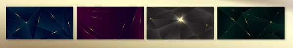 Golden Deep Black Green Blue Purple Geometric Background Shiny Shape — Stockvektor