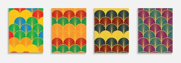 China Golden Fan Simple Cover Set Color Brillante Diseño Antiguo — Vector de stock