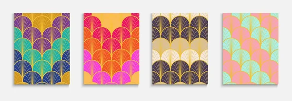 Asian Gold Fan Funky Cover Set Vorhanden Minimal Dynamic Edgy — Stockvektor