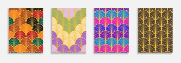 Asian Golden Fan Minimal Cover Set Geometric Stripes Poster Bright — Stock Vector