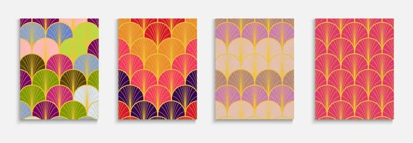 Çin Altın Pervane Kapak Seti. Kimono Stripes kılıfı. Müzik Dinamik Parlak Kumaş Arkaplanı. Asya Vintage Poster Seti. Parlak Renk Retro A4 deseni. Zarif Yarıtonlama Çerçevesi.