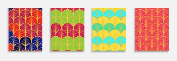 Abanico Oro Japonés Funky Cover Set Diseño Geométrico Bohemio Color — Vector de stock