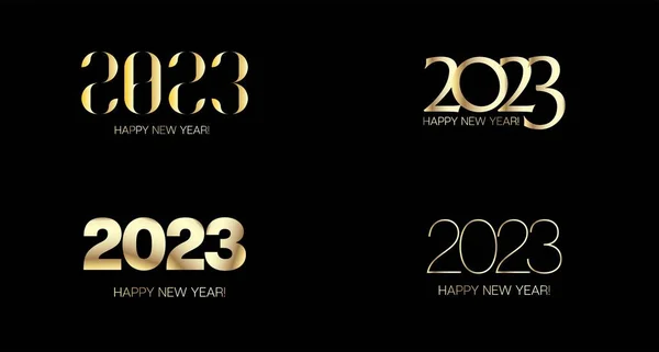 2023 Gelukkig Nieuwjaarskaartontwerp Kerst Logo Wallpaper Gold Winter Set Voor — Stockvector