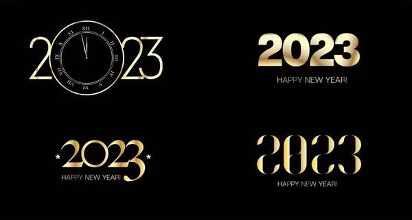 2023 Feliz Ano Novo Fronteira Design Natal Logo Wallpaper Golden — Vetor de Stock