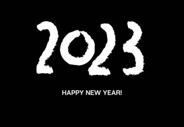 2023 Grafik Siyah ve Beyaz Boya Afişi. Kutlama için Noble Kış Kartı. 2023 Mutlu Yeni Yıl Tasarımı. Noel Logosu Duvar Kağıdı. Zengin 2023 Yeni Yıl Dokusu. Kış Tatil Kartı.