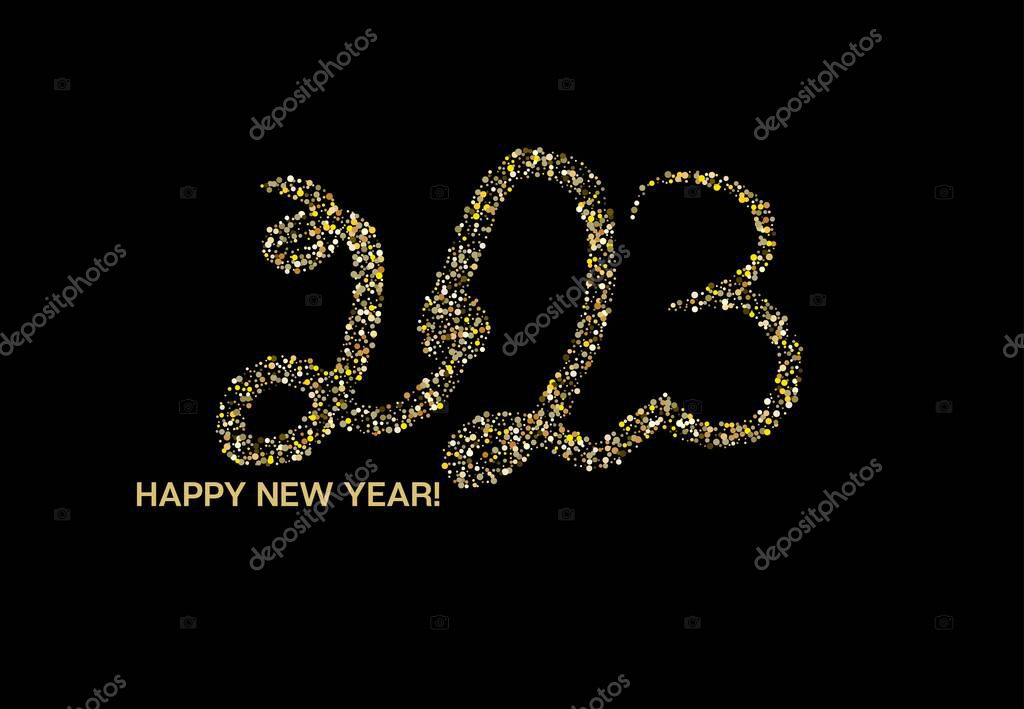 Gold Glitter 2023 Confetti Celebration Banner. Winter Holiday Frame. 2023 Happy New Year Banner Design. Rich 2023 New Year Pattern. Christmas Logo Wallpaper. Elegant Winter Card for Congratulation.