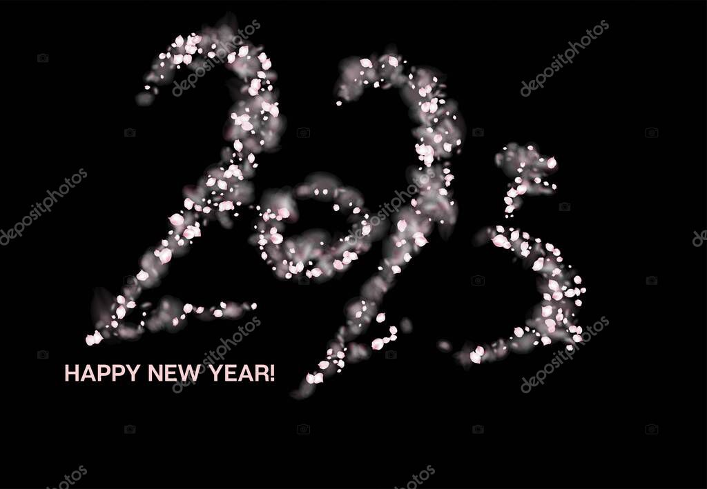 2023 Sakura Petals Falling Pink Gift Card. Elegant Winter Card for Congratulation.  2023 Happy New Year Border Design. VIP 2023 New Year Texture. Winter Holiday Frame. Christmas Logo Wallpaper.