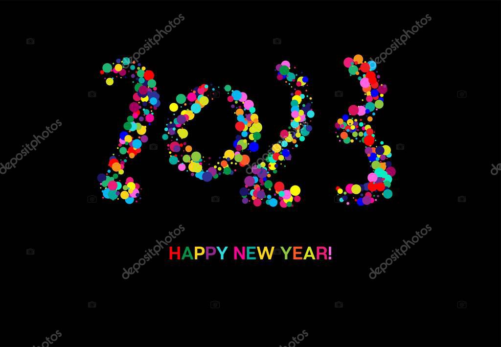 2023 Rainbow Confetti Congratulation Card. Rich 2023 New Year Pattern. 2023 Happy New Year Banner Design. Christmas Logo Wallpaper. Winter Holiday Card. Luxury Winter Card for Congratulation.