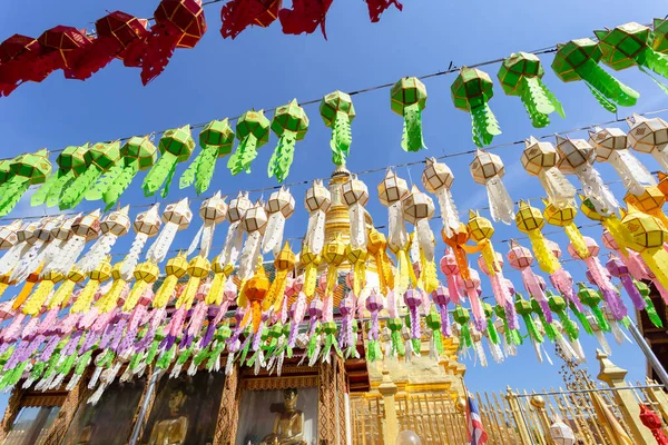 Farbenfrohes Lampenfest Und Laterne Loi Krathong Wat Phra Hariphunchai Provinz — Stockfoto