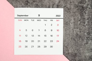 Üst görünüm Takvim masası Eylül, organizatörlerin masa arkaplanını planlayıp hatırlatacakları aydır.
