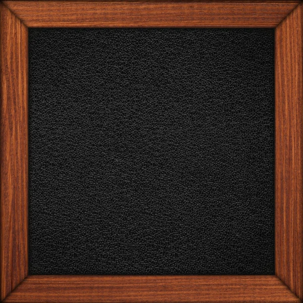 Black leather background in wooden brown frame — Stock Photo, Image