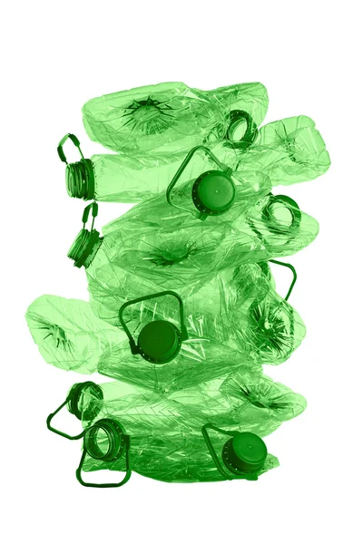 Stack of green plastic bottles — Stock Photo, Image