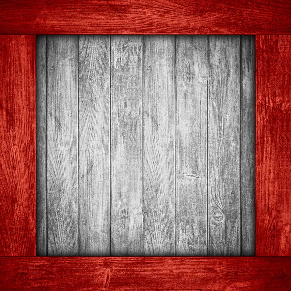 Beyaz ahşap arka plan kırmızı ahşap çerçeve — Stok fotoğraf