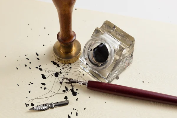 Stamp pen and ink old writing instruments Stock Image