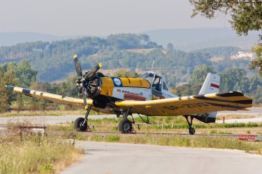 Pombal, Portekiz - Ağustos 28: pzl mielec m-18b dromader yangın söndürme uçağı topraklı Bankası pombal Ağustos 28 2010 yılında pombal, Portekiz'de 