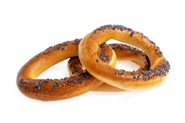 Beyaz arka plan üzerinde izole haşhaş tohumu ile simit