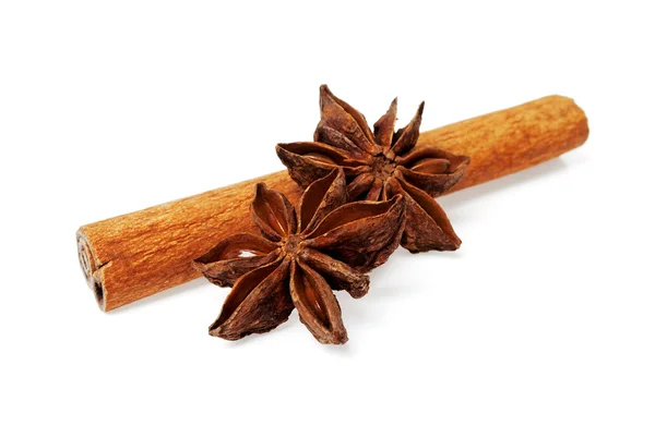 Сinnamon stick and stars anise isolated on a white background — Stock Photo, Image
